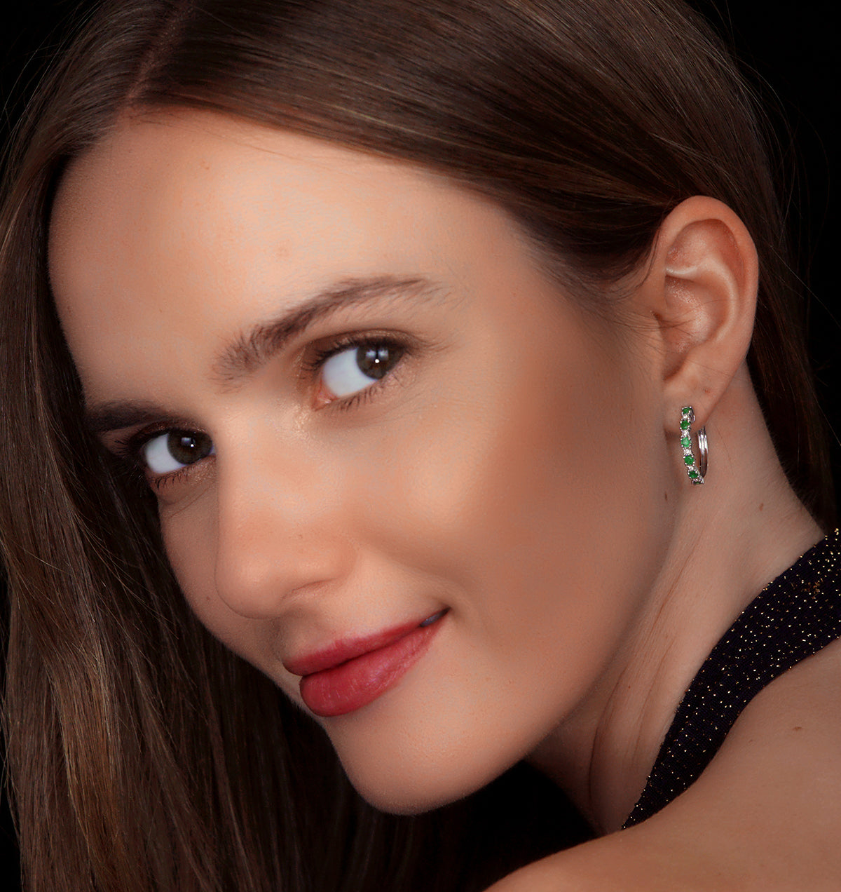 Emerald and Lab Diamond Hoop Earrings Stellato Collection 925 Silver